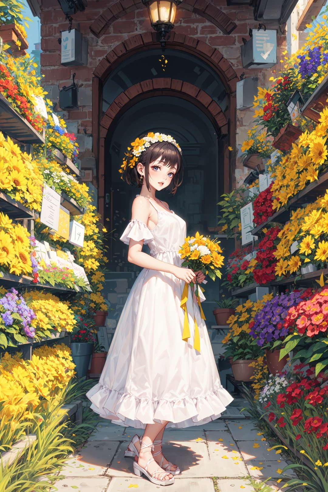  1girl,short hair,long dress,flowers, qingsha