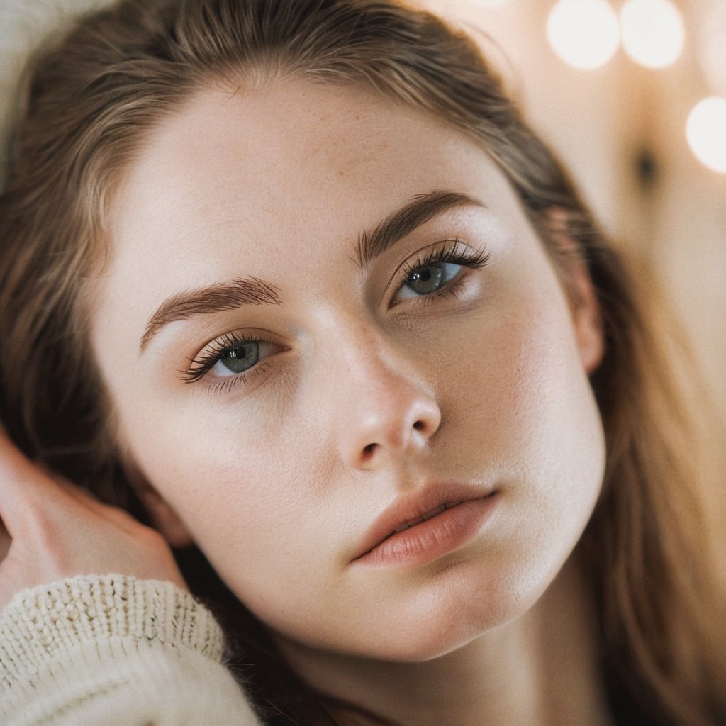 instagram photo, closeup face photo of 23 y.o Chloe, pale skin, cozy, natural skin, soft lighting, (cinematic, film grain:1.1)