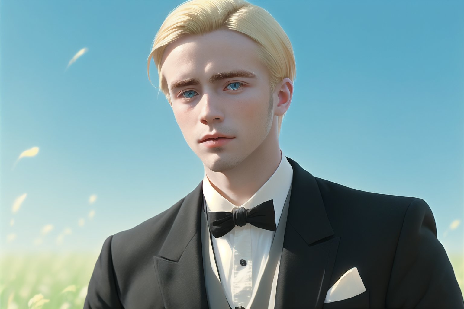 man 26 years old blonde hair 
 in an open field early 20 century fashions