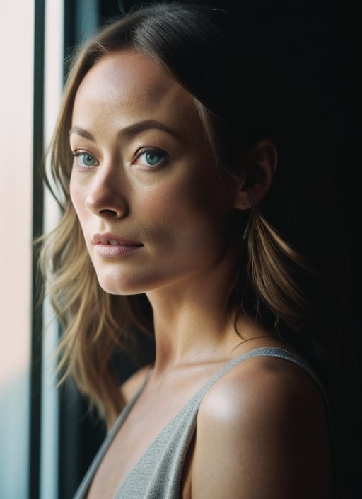 Olivia Wilde, analog style, modelshoot style, portrait of sks woman, epic (photo, studio lighting, hard light, sony a7, 50 mm, matte skin, pores, colors, hyperdetailed, hyperrealistic)