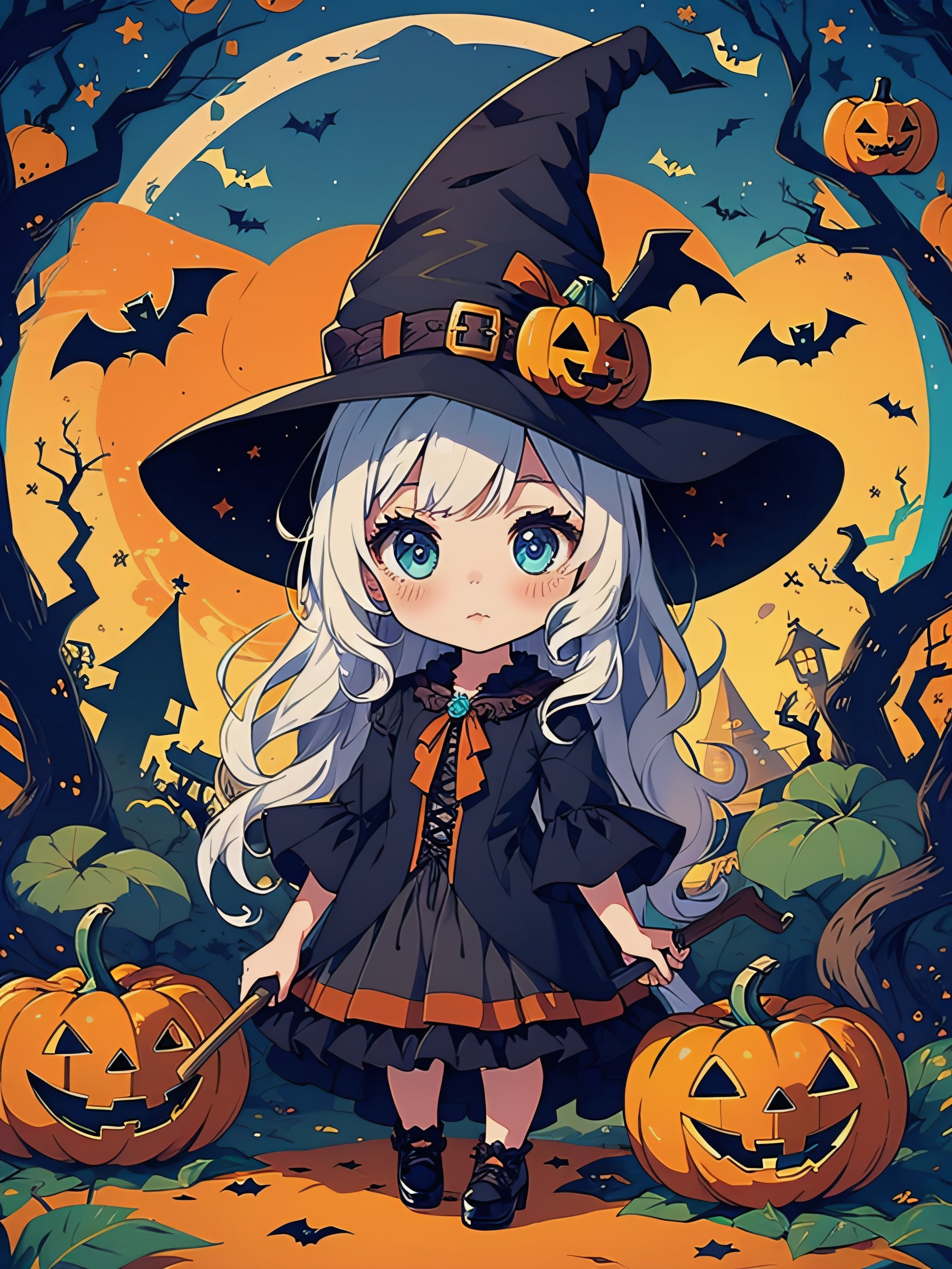 1girl, halloween style, witch clothe, pumpkins, high_res 