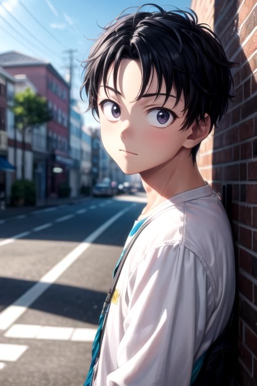 masterpiece, best quality, movie still, 1boy, solo, male focus, looking at viewer, , depth of field, ligne claire, , <lora:akira_tendou:0.76>, akira_tendou, black hair, black eyes, wide-eyed, , ,