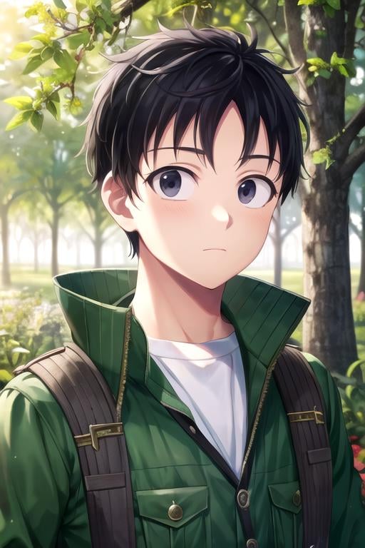 masterpiece, best quality, photorealistic, 1boy, solo, male focus, looking at viewer, upper body, , ligne claire, , <lora:akira_tendou:0.76>, akira_tendou, black hair, black eyes, wide-eyed, timber costume, world war 1, 8k resolution