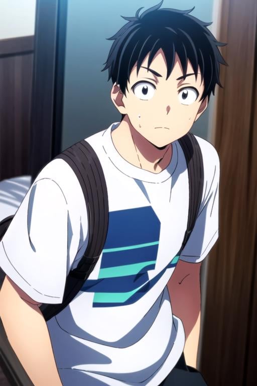 masterpiece, best quality, game cg, 1boy, solo, male focus, looking at viewer, , , , , <lora:akira_tendou:0.76>, akira_tendou, black hair, black eyes, wide-eyed