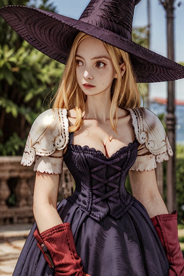 1girl, witch, cleavage, shoulder armor