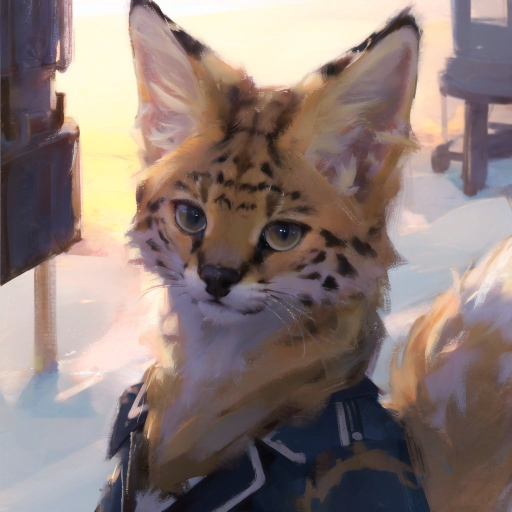 absurdres, highres, ultra detailed, masterpiece, sharp shading,wind,solo,perfect lighting,portrait,  fox cat girl,(kid:1.2),soumao,blonde,high detail fur,fur paws ,uniform,looking at viewer, <lora:GoodHands-beta2:0.7> <lora:Oilpainting:0.3> <lora:bouguereau:0.3> <lora:servalcat:0.67>