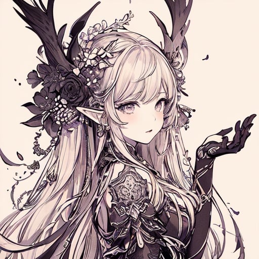 (masterpiece, top quality, best quality, official art, beautiful and aesthetic:1.2),(1girl),elf,dynamic pose,extreme detailed,colorful,highest detailed,<lora:wild_ink_color:1.5>,monochrome,ink sketch,