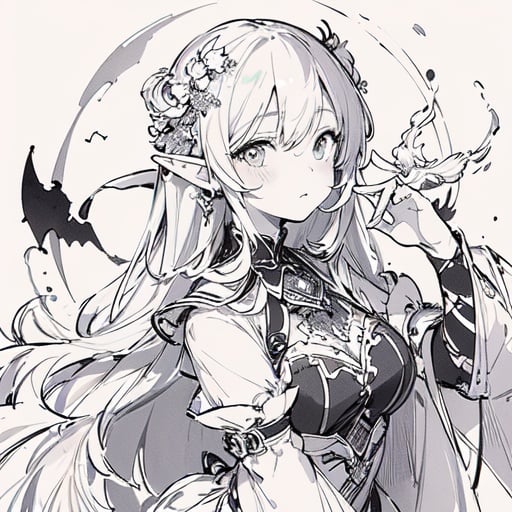 (masterpiece, top quality, best quality, official art, beautiful and aesthetic:1.2),(1girl),elf,dynamic pose,extreme detailed,colorful,highest detailed,<lora:wild_ink_color:1.5>,monochrome,ink sketch,