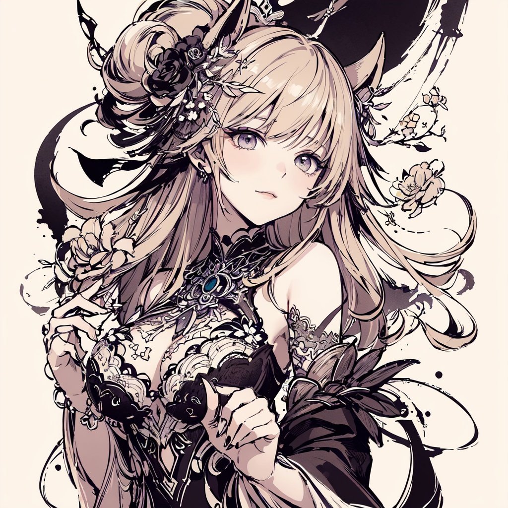 (masterpiece, top quality, best quality, official art, beautiful and aesthetic:1.2),(1girl),dynamic pose,extreme detailed,colorful,highest detailed,<lora:wild_ink_color:1.5>,monochrome,ink sketch,