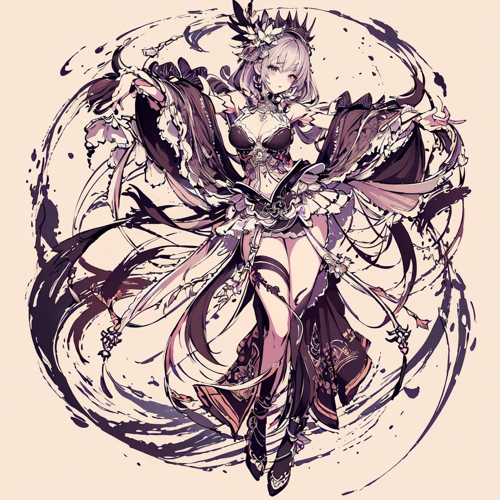 (masterpiece, top quality, best quality, official art, beautiful and aesthetic:1.2),(1girl),dancing,extreme detailed,colorful,highest detailed,<lora:wild_ink_color:1.5>,monochrome,ink sketch,