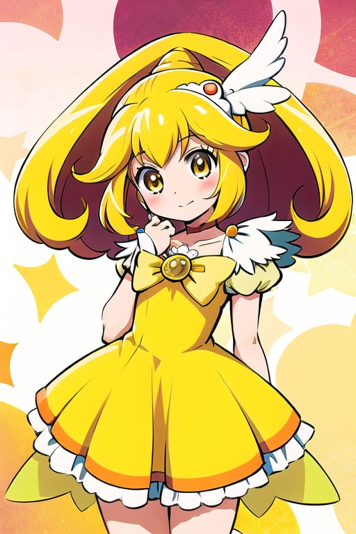 a woman in a yellow dress and a hat with a bird on her head, symphogear, anime girl named lucy, anime visual of a cute girl, rei hiroe, magical girl anime mahou shojo, yami kawaii, best anime character design, daytime ethereal anime, yellow radiant magic, aya takano color style, anime best girl, portrait of magical girl