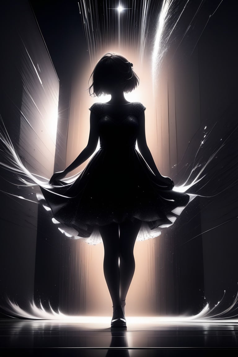 anhei, 1girl,solo, silhouette, short hair, dress, standing,