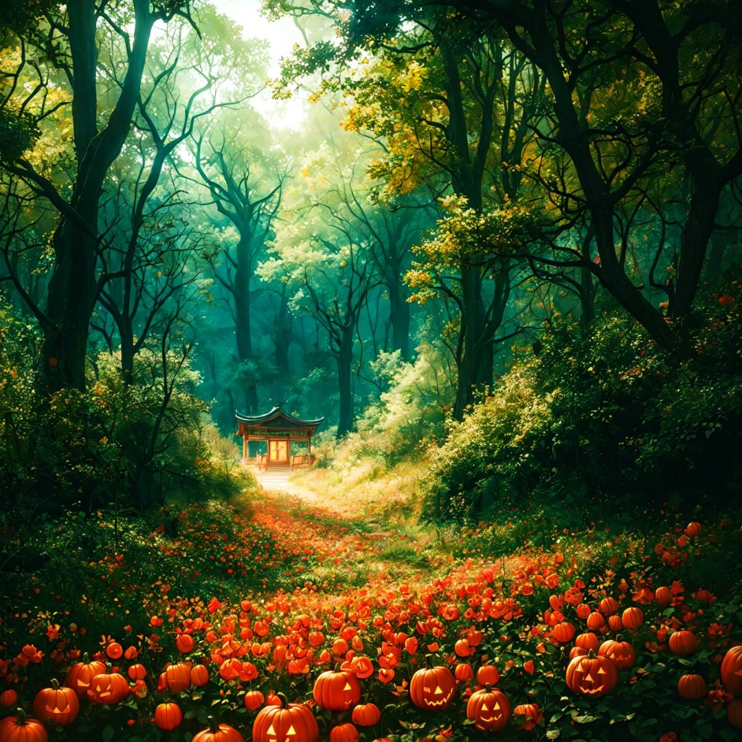 万圣节,Halloween Background,tree, scenery, nature, forest, no humans, flower, outdoors, plant