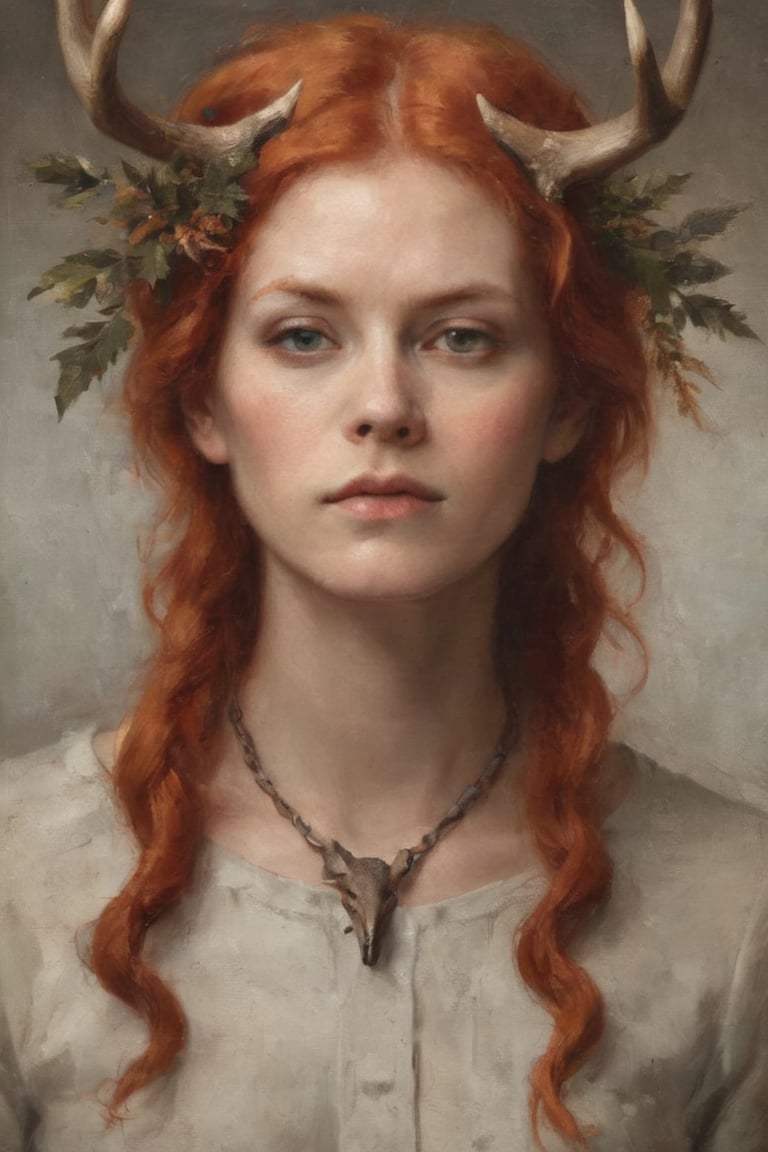 Copper hair portrait with antlers by Louis Lang