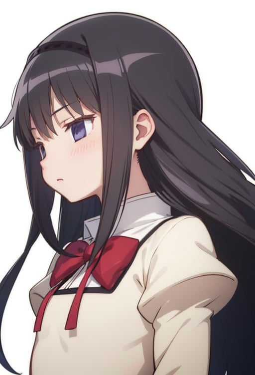 1girl, solo, homura, white background, simple background, school uniform, , (masterpiece:1.2), (best quality:1.15), extremely detailed
