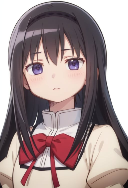 1girl, solo, homura, white background, simple background, school uniform, , (masterpiece:1.2), (best quality:1.15), extremely detailed
