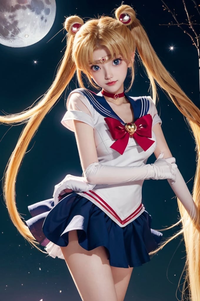  (best illumination, best shadow, extremely delicate and beautiful), (official art, beautiful and aesthetic:1.2), pose for picture,big_breast,
shuobingyue, 1girl, tsukino usagi, solo, sailor moon, long hair, blue sailor collar, sailor senshi uniform, sailor collar, magical girl, red bow, blonde hair, bow, skirt, boots, knee boots, twintails, red choker, gloves, choker, blue eyes, blue skirt, double bun, hair bun, white gloves, moon, elbow gloves, very long hair, back bow, full body