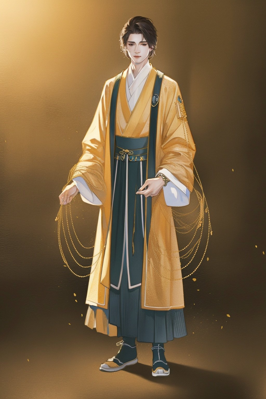 (8k, RAW photo, best quality, masterpiece:1.2),ultra-detailed, extremely detailed cg 8k wallpaper,hatching (texture),skin gloss,light persona,1boy,full body, 1male, hanfu, <lora:1017gf-000018:0.8>