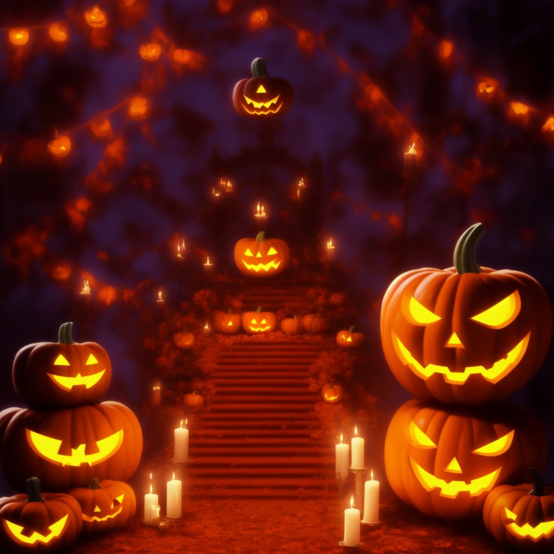 Best quality, 8k, cg,Halloween,jack-o'-lantern,bat,pumpkin,townlet