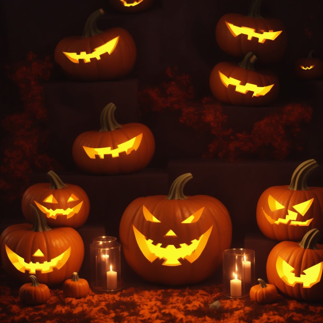 Best quality, 8k, cg,Halloween,jack-o'-lantern,bat,pumpkin,townlet