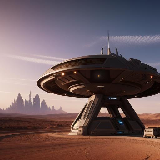 fantasy art, long cyberpunk starship landing in the desert, photorealistic, full resolution, insane detailed,  professional photo