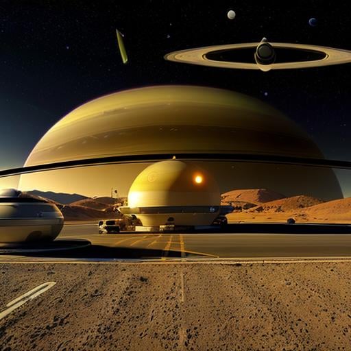 landscape, starship landed in the desert, (big planet saturn,:1.3) night, constelations