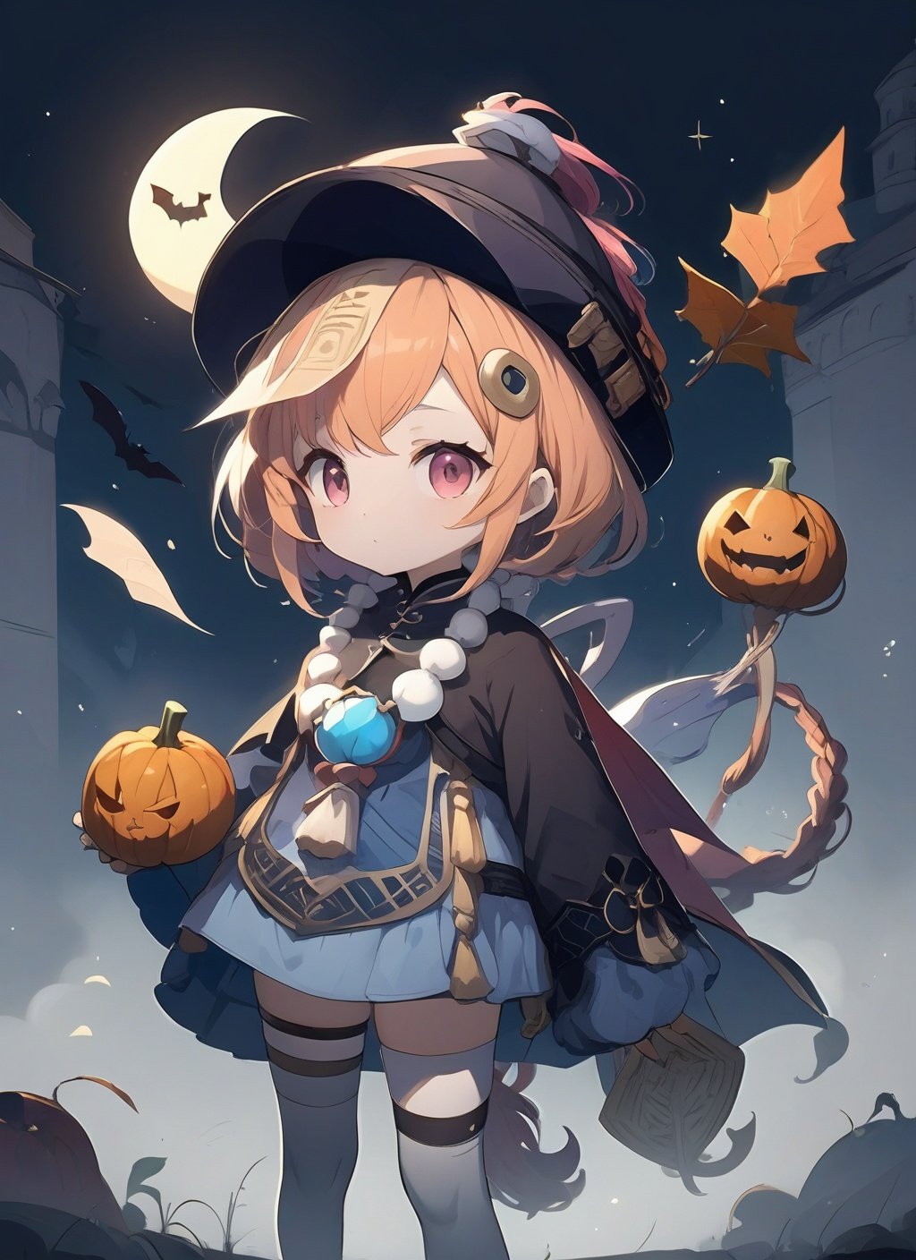 <lora:qiqi (1):1>,qiqi,1girl, basket, basketball, bat, bat_hair_ornament, bat_wings, bolt, broom, candle, candy, candy_cane, castle, charmander, coffin, cookie, costume, cross, demon_horns, demon_tail, emoji, english_text, food, food-themed_hair_ornament, ghost, ghost_costume, glowing, glowing_eyes, grave, graveyard, halloween, halloween_bucket, halloween_costume, happy_halloween, hat, holding_vegetable, horns, jack-o'-lantern, lantern, lollipop, luma_\(mario\), manjuu_\(azur_lane\), mimikyu, moon, mummy, mummy_costume, orange_headwear, pie, pumpkin, pumpkin_hair_ornament, pumpkin_hat, samus_aran, screw, silk, skeleton, skull, spider, spider_web, spider_web_print, stitches, swirl_lollipop, tombstone, torchic, trick_or_treat, trident, vampire, vampire_costume, vegetable, werewolf, wings, witch, witch_hat