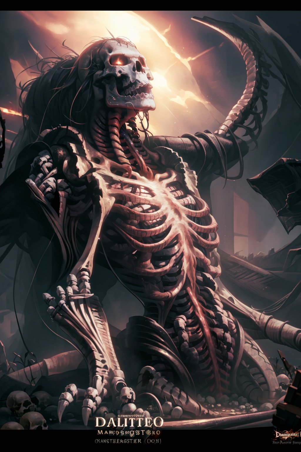  (masterpiece, best quality, high quality, real, realistic, super detailed,full detail,4k,8k),
NYDarkHalloween, no humans, copyright name, monster, letterboxed, skeleton, glowing, solo, artist name, skull