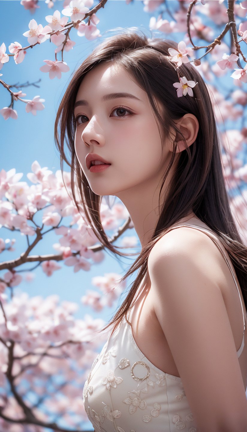 (best quality,masterpiece:1.2),ultra detailed,(photo realistic:1.4),solo,cute girl,from below,CherryBlossom_background