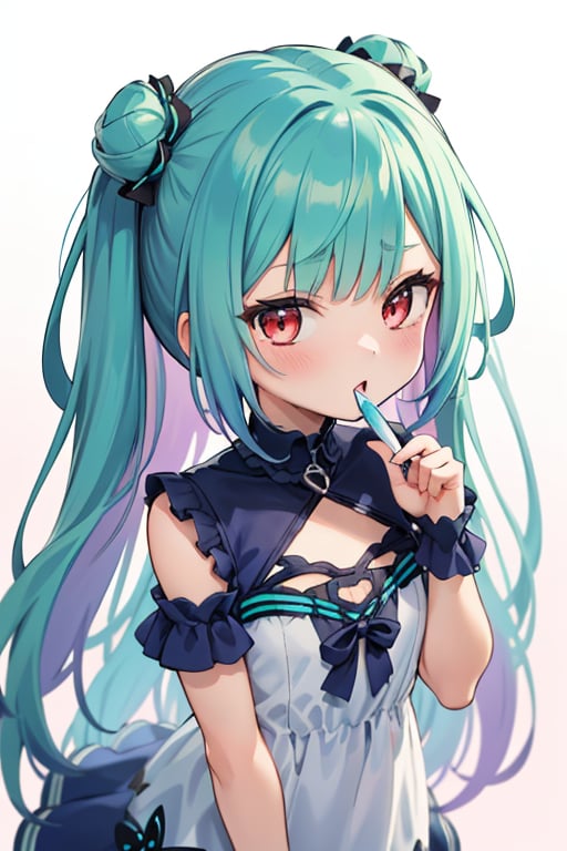 (masterpiece, best quality:1.2), 1girl, anime girl with green hair and blue dress holding a knife, anime girl with teal hair, anime visual of a cute girl, mikudayo, portrait of an anime girl, anime moe artstyle, marin kitagawa fanart, young anime girl, small curvy loli, cute anime waifu in a nice dress, portrait of cute anime girl, made with anime painter studio
