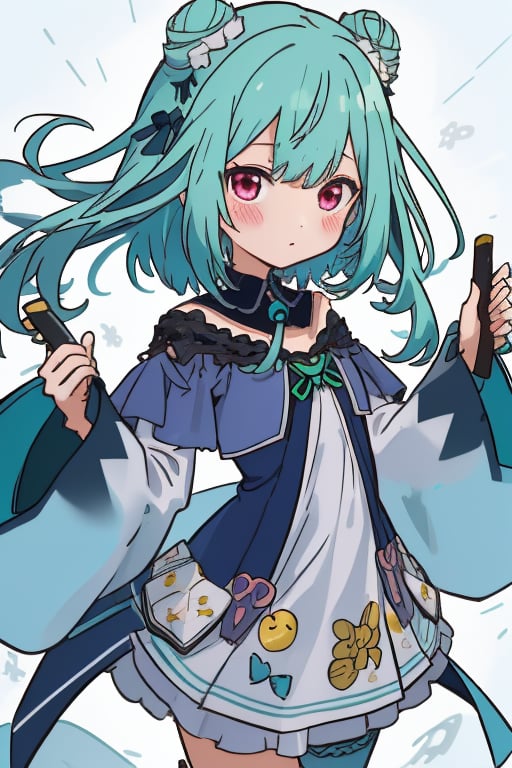 (masterpiece, best quality:1.2), 1girl, anime girl with green hair and blue dress holding a knife, anime girl with teal hair, anime visual of a cute girl, mikudayo, portrait of an anime girl, anime moe artstyle, marin kitagawa fanart, young anime girl, small curvy loli, cute anime waifu in a nice dress, portrait of cute anime girl, made with anime painter studio
