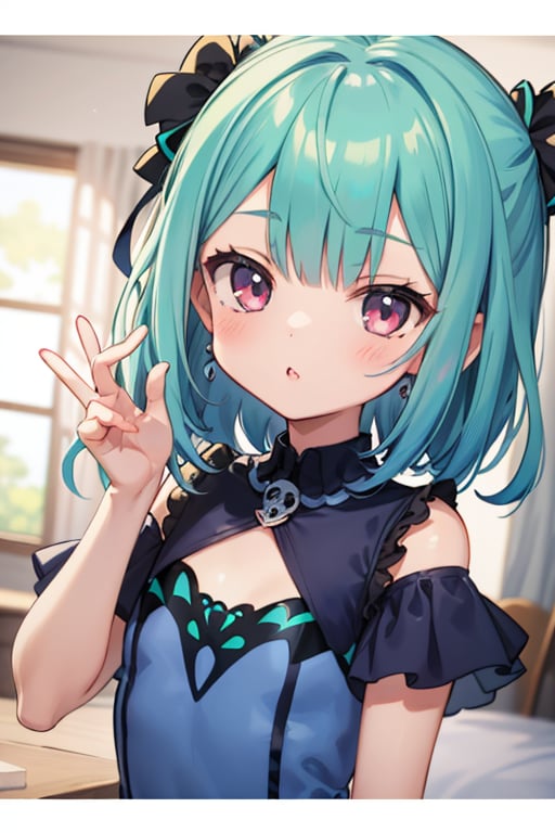 (masterpiece, best quality:1.2), 1girl, anime girl with green hair and blue dress, anime girl with teal hair, anime visual of a cute girl, mikudayo, portrait of an anime girl, anime moe artstyle, marin kitagawa fanart, young anime girl, small curvy loli, cute anime waifu in a nice dress, portrait of cute anime girl, made with anime painter studio
