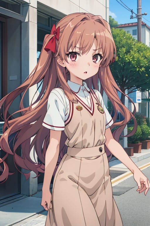 (masterpiece, best quality:1.2), 1girl, anime girl with long hair and a brown dress walking down a street, anime visual of a cute girl, marin kitagawa fanart, beautiful anime high school girl, young anime girl, sakimi chan, iwakura lain, cute anime girl, makoto shinka, an anime girl, anime visual of a young woman, nishimiya shouko, misato katsuragi