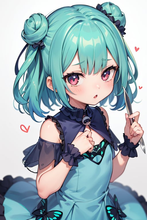 (masterpiece, best quality:1.2), 1girl, anime girl with green hair and blue dress holding a knife, anime girl with teal hair, anime visual of a cute girl, mikudayo, portrait of an anime girl, anime moe artstyle, marin kitagawa fanart, young anime girl, small curvy loli, cute anime waifu in a nice dress, portrait of cute anime girl, made with anime painter studio
