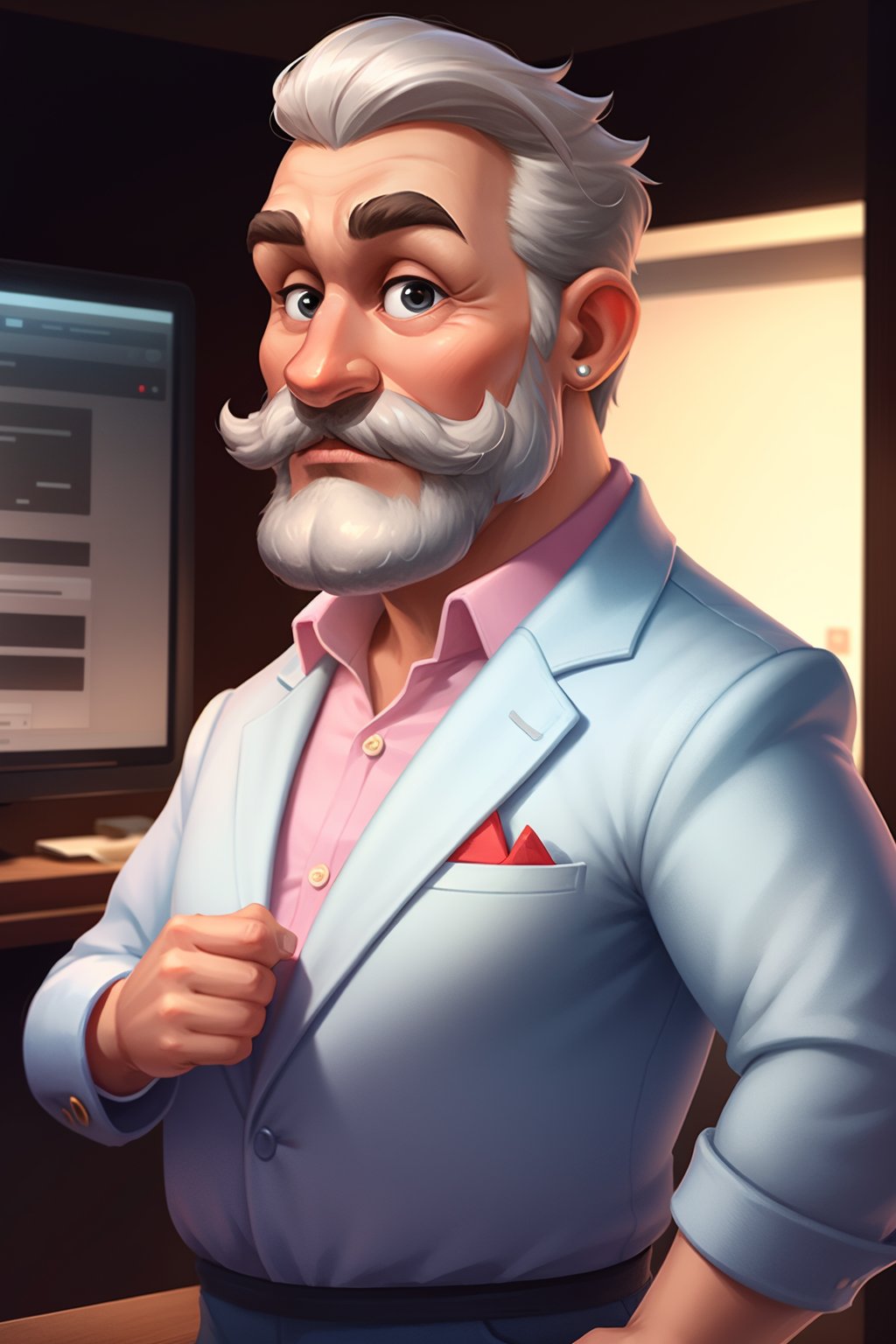 2Dcartoon,  remove noise,  Masterpice,  best quality,  high resolution,  extremely detailed 8k wallpaper,  very clear,  waist-high,  English man,  60 years old!,  with a mustache,  in a business suit,<lora:EMS-64453-EMS:0.900000>