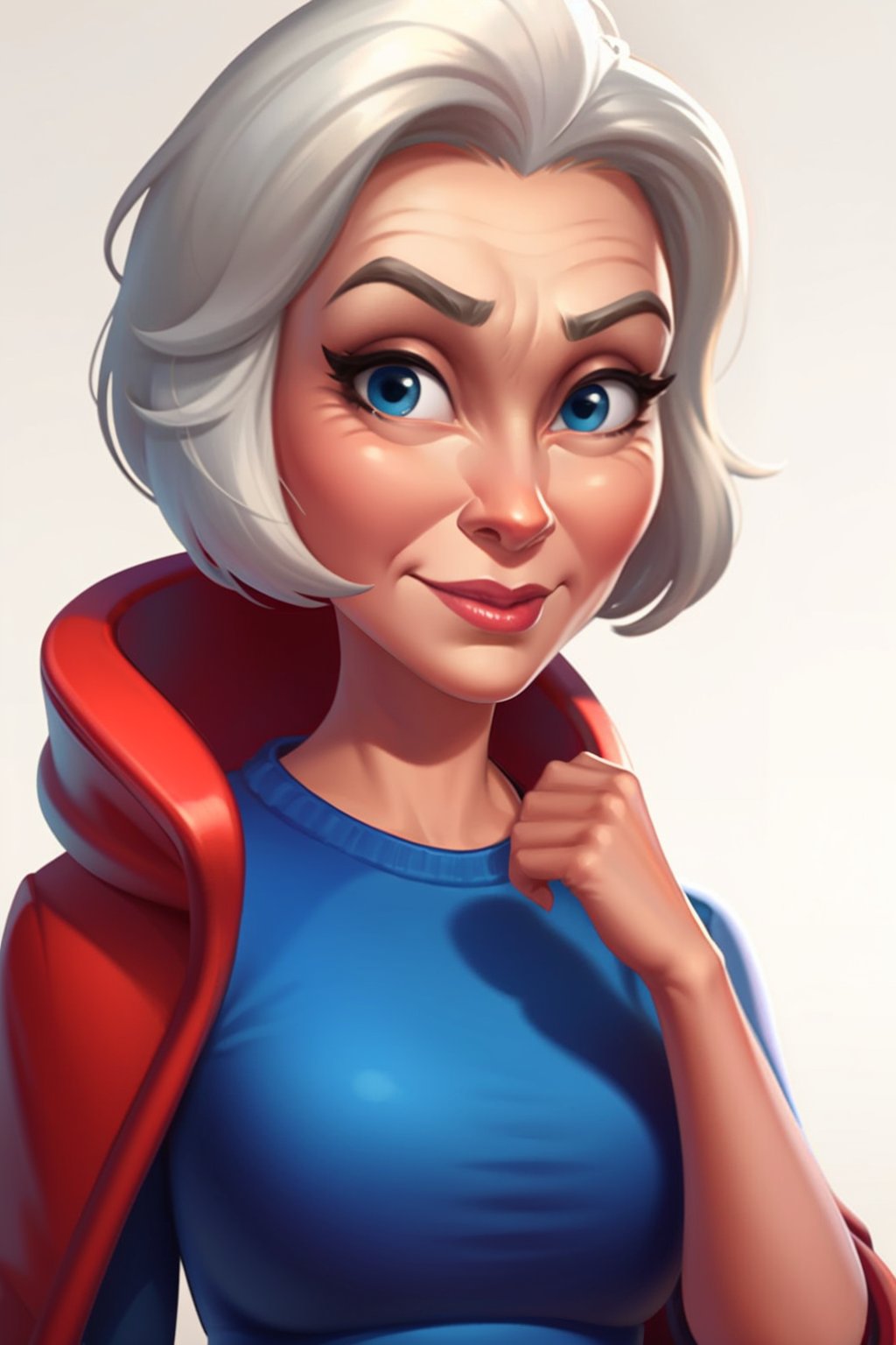 2Dcartoon,  remove noise,  Masterpice,  best quality,  high resolution,  extremely detailed 8k wallpaper,  very clear,  woman 50 years old!,  white hair,  blue eyes,  waist-high,  simple background,<lora:EMS-64453-EMS:0.900000>