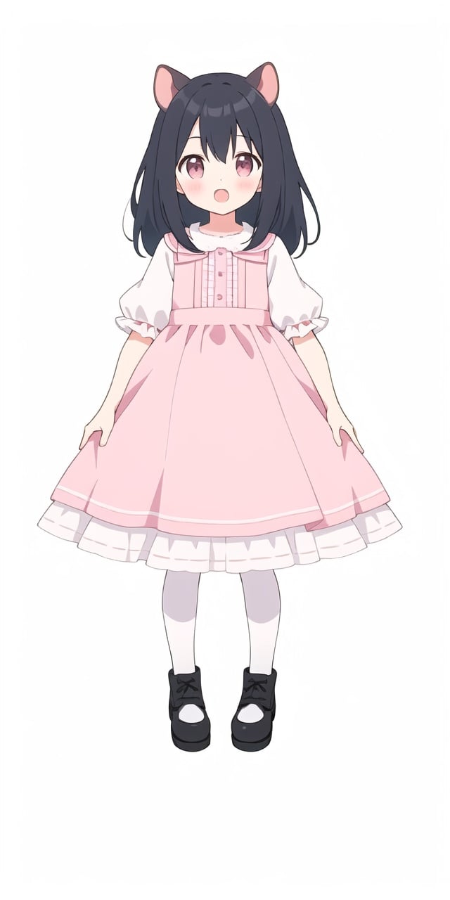 official art,1girl, simple background,[(white background:1.5)::0.2],open-mouth,(white background:1.2)1girl,pink dress, squirrel ears,