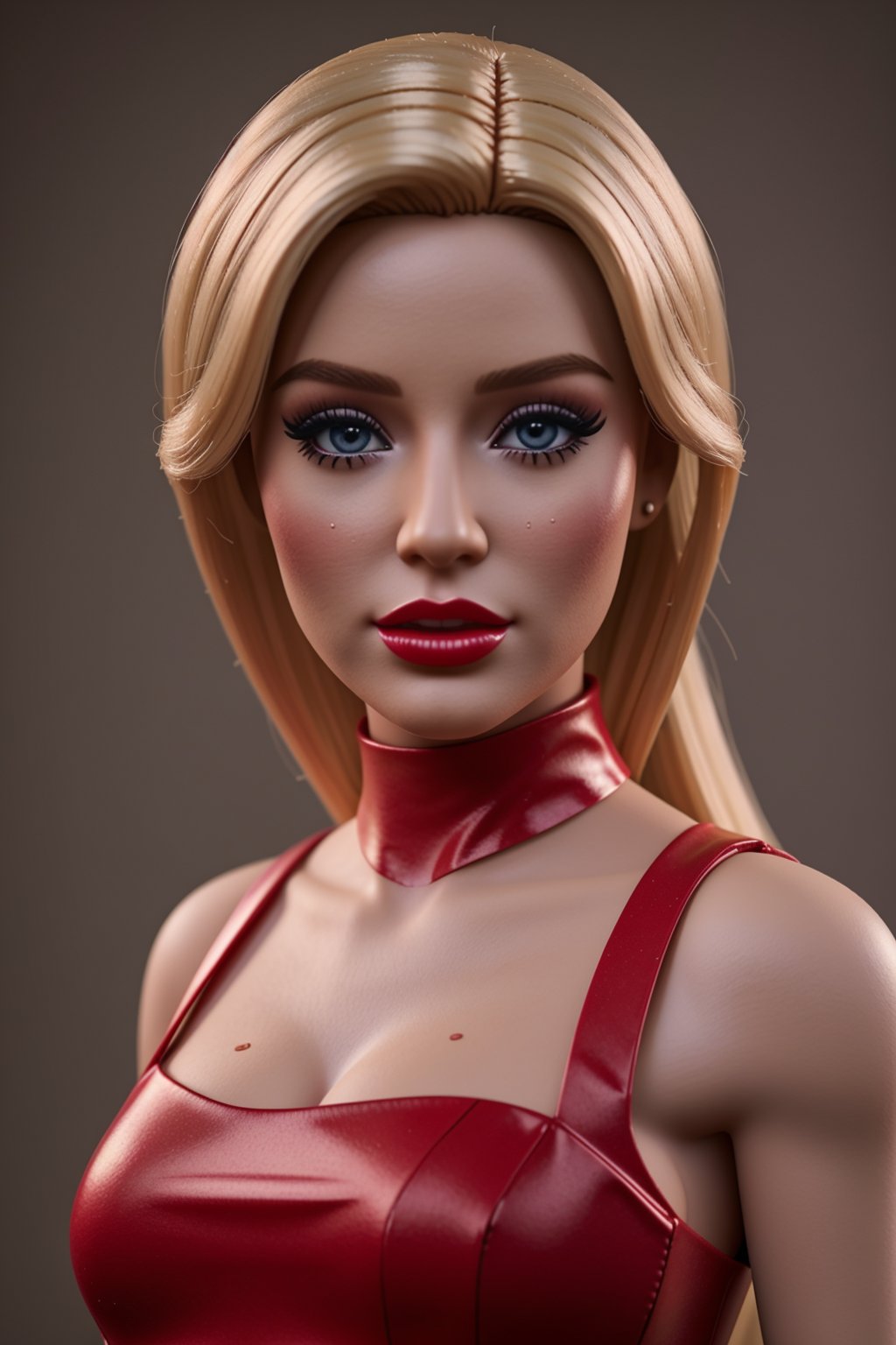 (Best quality, 8k, 32k, Masterpiece, UHD:1.2), medium shot of a plastic doll with blonde hair, makeup, wearing a red dress, plastic doll, plastic world, hyper-realistic cg, unreal engine, , DollMe,,,,<lora:659111690174031528:1.0>