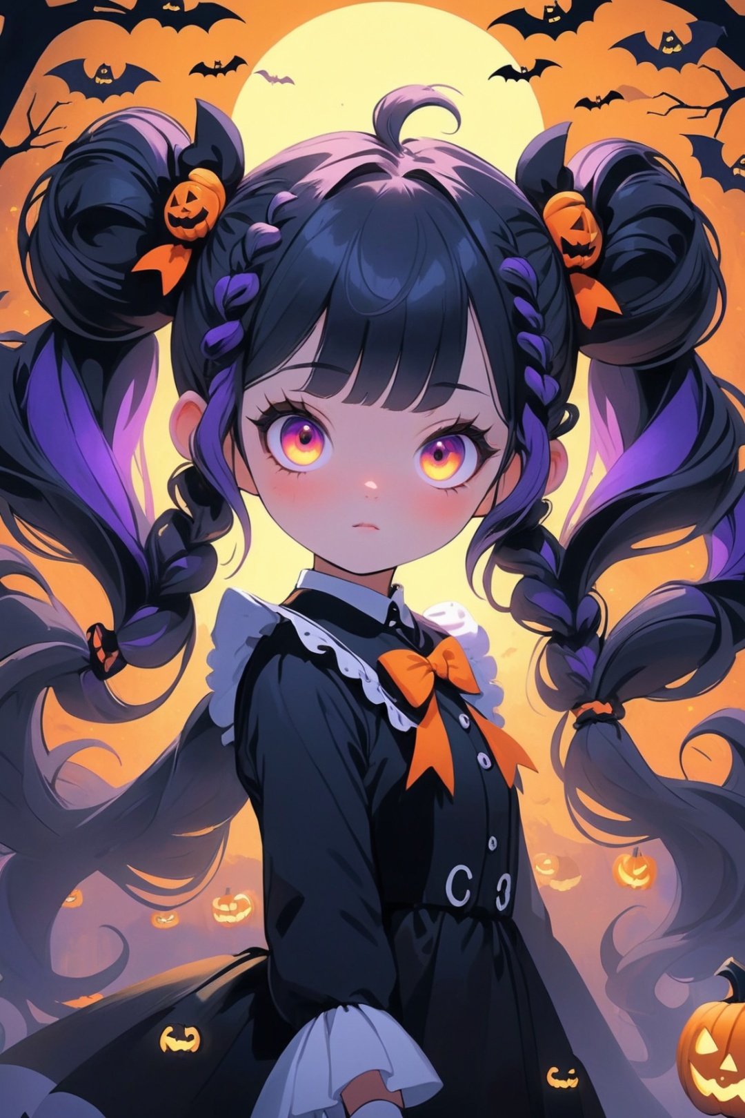  1 girl, Halloween, a beautiful and lovely little girl,twin tails,curl hair, out doors,vivid colors, halloween style,minimalism

(((masterpiece))), ((extremely detailed CG unity 8k wallpaper)), best quality, high resolution illustration, Amazing, highres, intricate detail, (best illumination, best shadow, an extremely delicate and beautiful),
