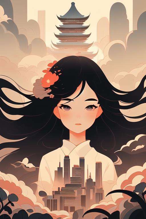 1girl, liuyun, architecture, long hair, floating hair, hair flower, flower, cityscape, upper body, looking at viewer,  <lora:liuyunV5:0.7>