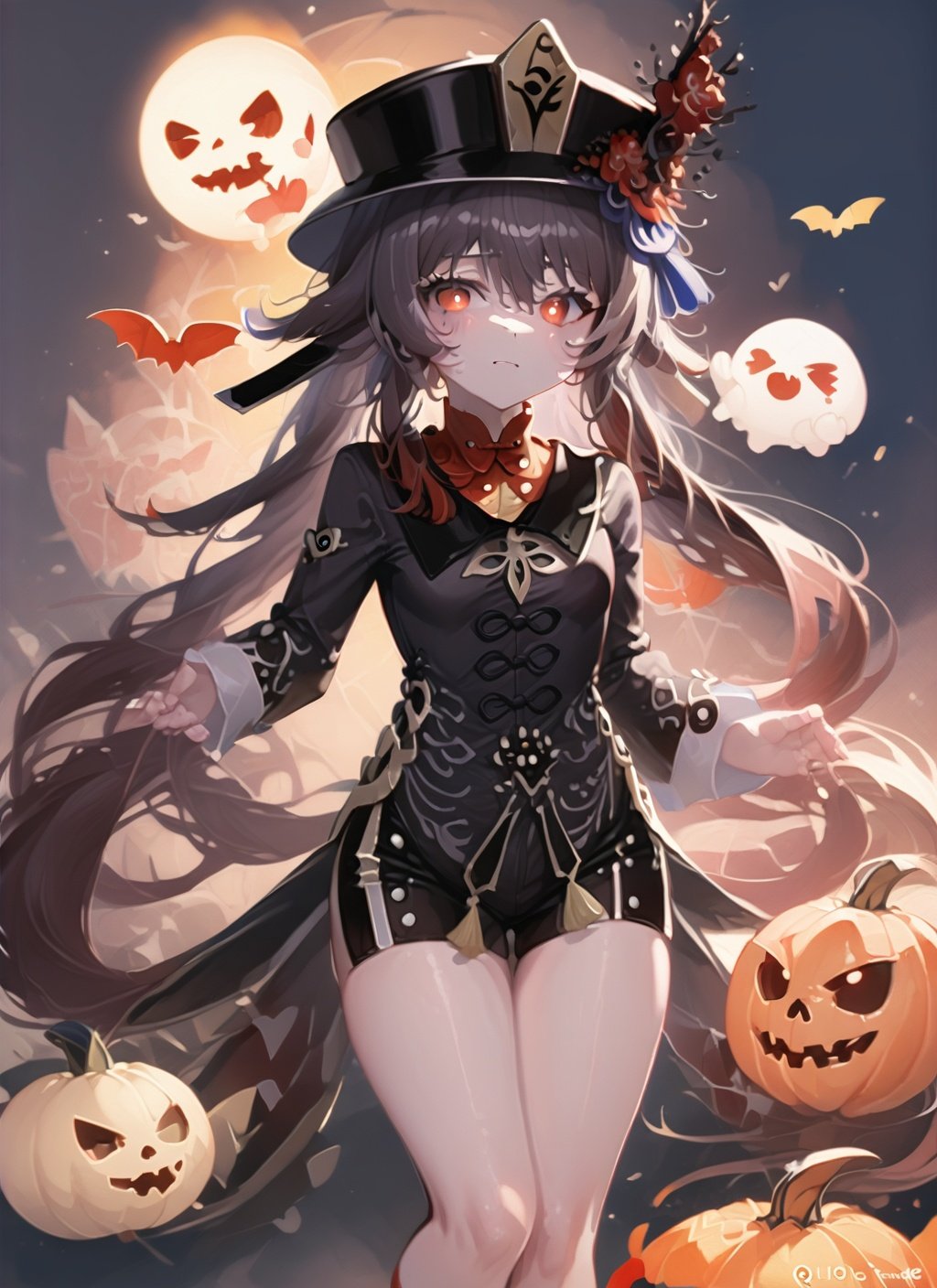 qiqi,halloween,(masterpiece, best quality:1.2),<lora:hutaohalloween:1>,hutao,halloween