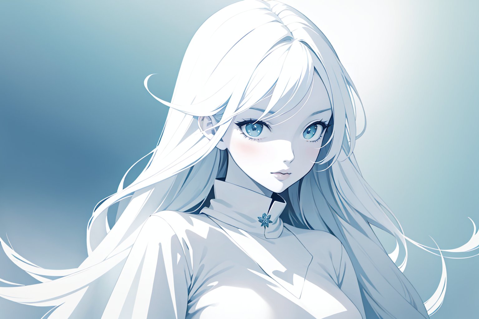 cute girl, (watercolor painting:0.4), (pastel art:1.3), flat color, (Monochrome painting blue:1.4),  BREAK, Illustrate an ice queen, with the power to control ice and snow, creating a realm of frozen beauty and chilling elegance.BREAK, Design a landscape scene using watercolor techniques, with soft, blended colors and a sense of fluidity and lightness.