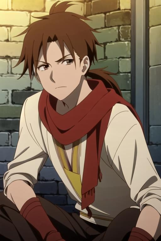 masterpiece, best quality, wallpaper, 1boy, solo, male focus, looking at viewer, , , anime coloring, realistic, <lora:mihaya_akagami_no_shirayuki-hime:0.76>, mihaya_akagami_no_shirayuki-hime, brown hair, brown eyes, ponytail