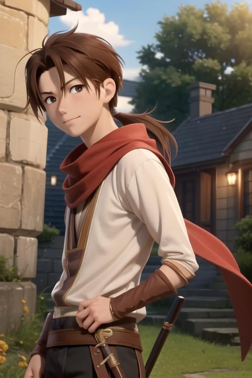 masterpiece, best quality, , 1boy, solo, male focus, looking at viewer, upper body, , , realistic, <lora:mihaya_akagami_no_shirayuki-hime:0.66>, mihaya_akagami_no_shirayuki-hime, brown hair, brown eyes, ponytail, , Fairyland: A place where fairies and other magical creatures live,