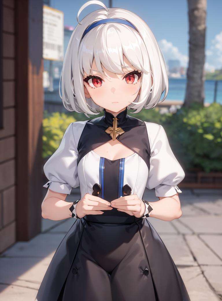 1girl, white hair, short hair, red eyes, 