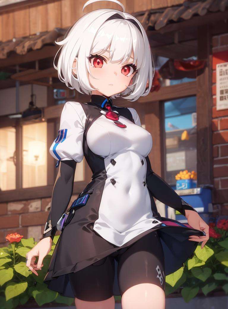 1girl, white hair, short hair, red eyes, 