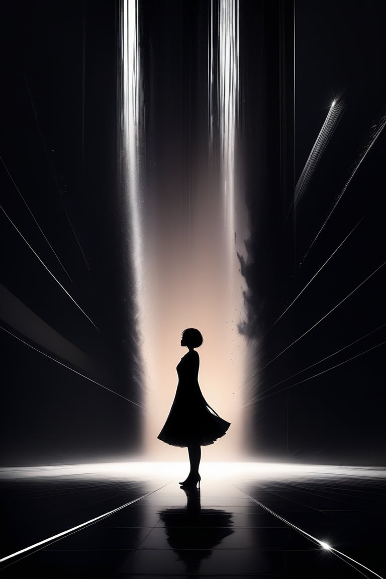 anhei, 1girl,solo, silhouette, short hair, dress, standing,