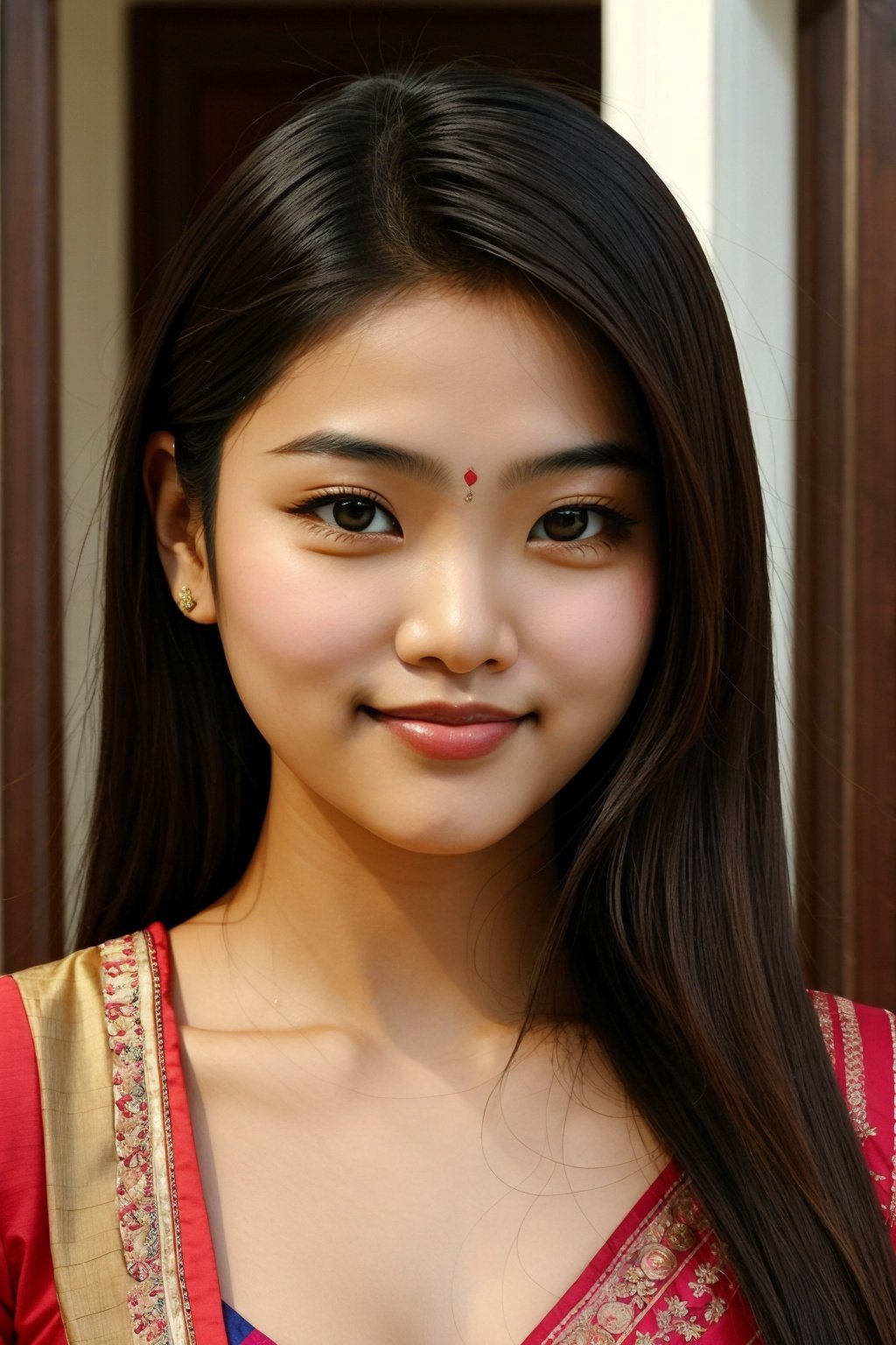 Closed lips, cute smile, asian girl, a women,asian girl,indian girl