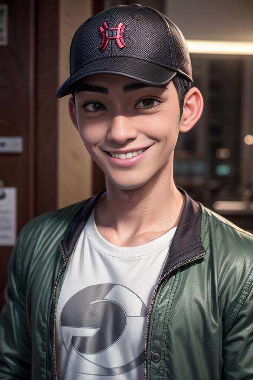 tadashi_hamada, asian, short hair, 25 years old, stubble, young man, muscular, baseball cap, shirt, jacket, smile,  <lora:tadashi_hamada-25:0.6>,  <lora:add_detail:1>