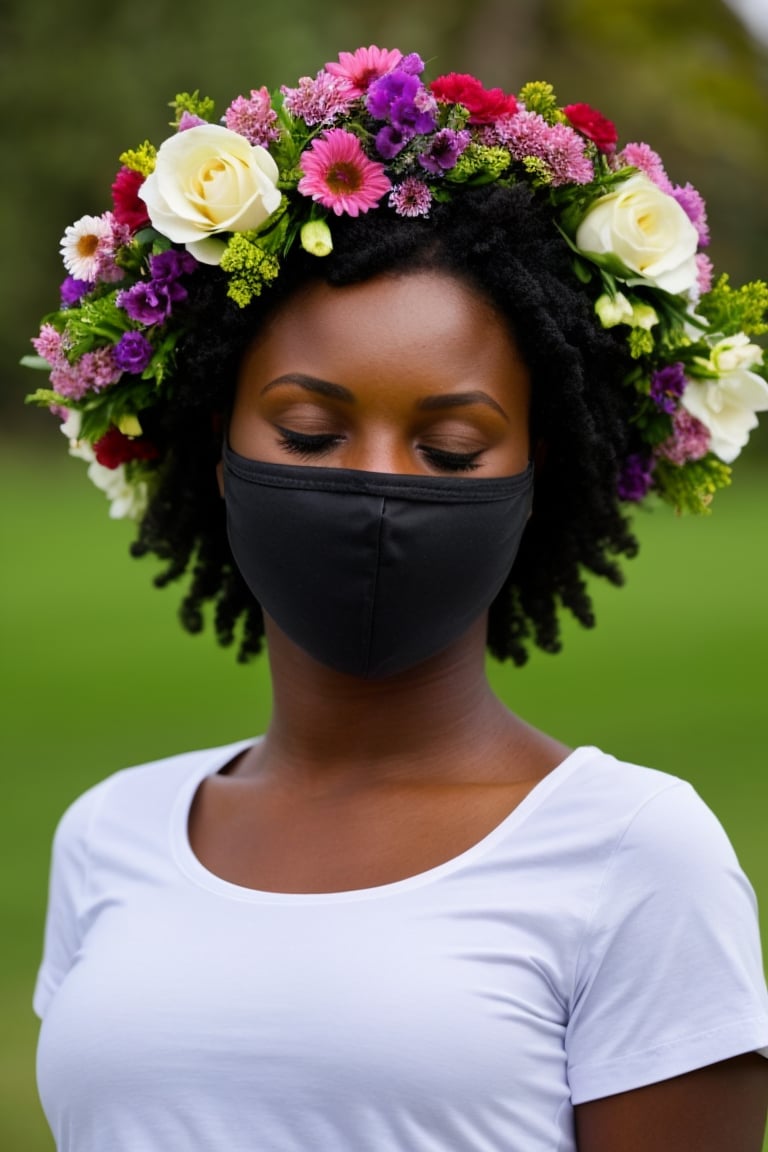 1girl, you can't see her eyes because they are covered of flowers, flowers covering her eyes